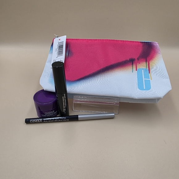 New Clinique Eyeliner Mascara And Eyecream Set with Pink Purple Pouch